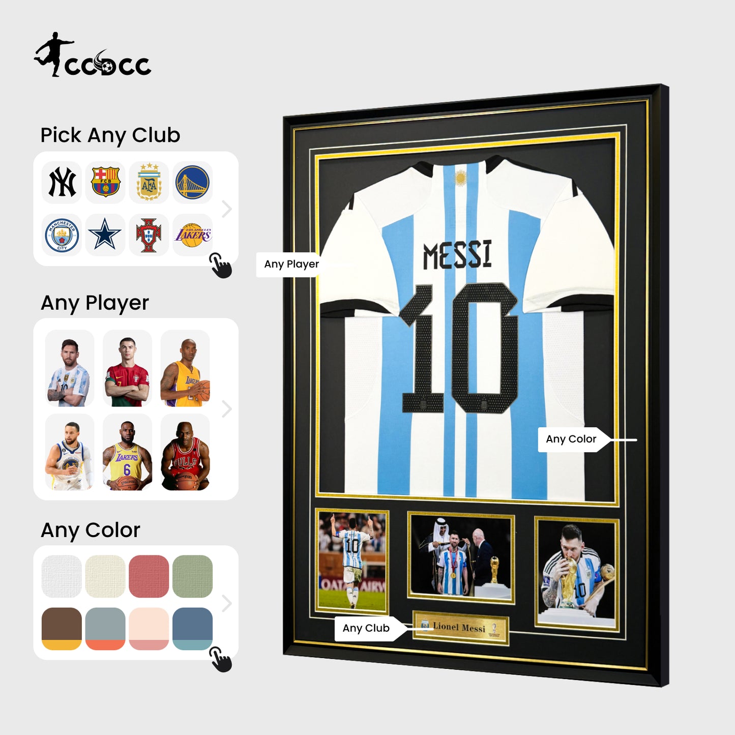 Argentina Lionel Messi ,Jersey + Jersey Frame Set, Customizable