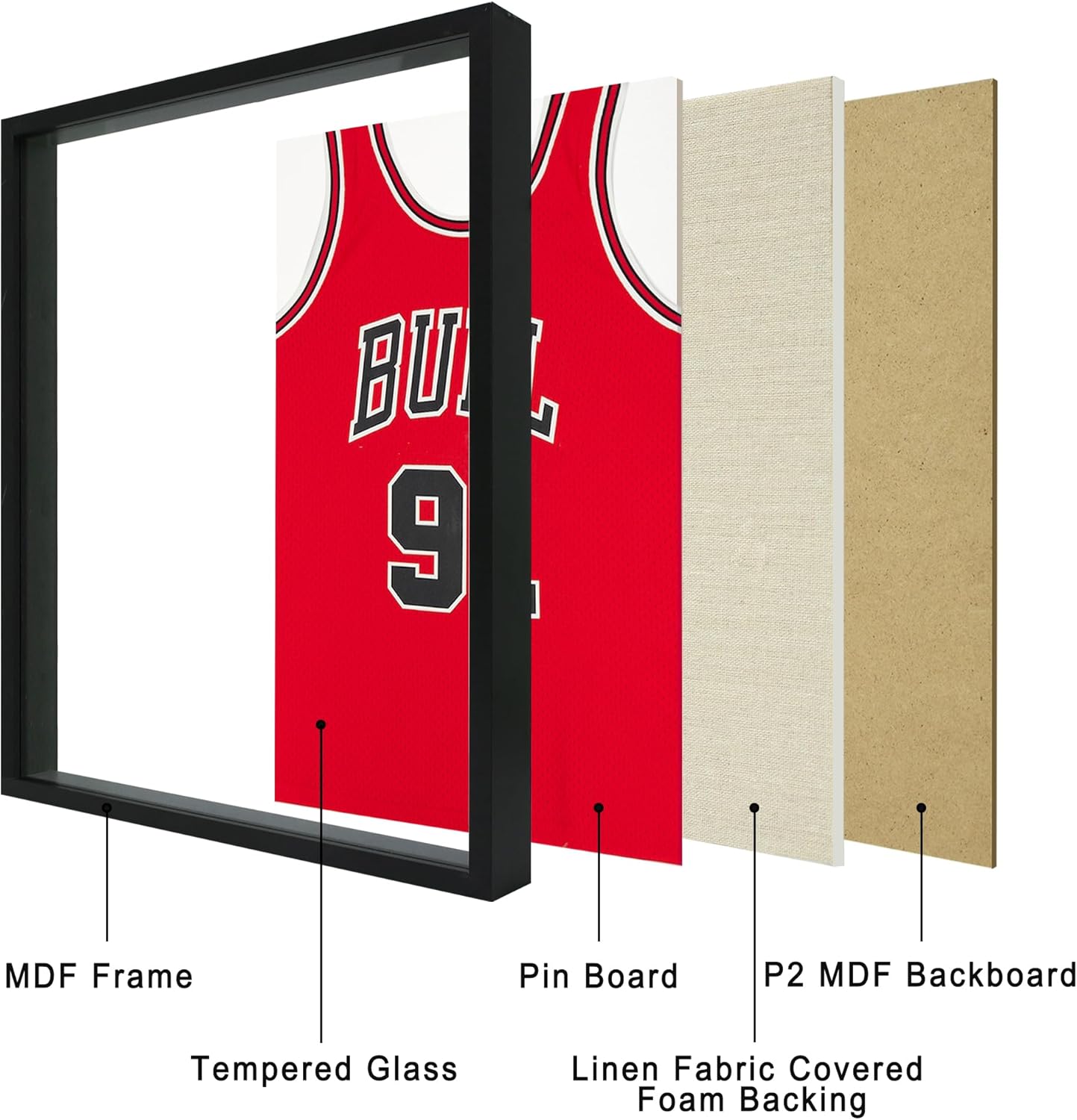 16x20 Large Shadow Box Picture Frame with Soft Linen Back, Black Wooden Youth Kids Jersey Frame Display Case with Tempered Glass Cover for Wall Display