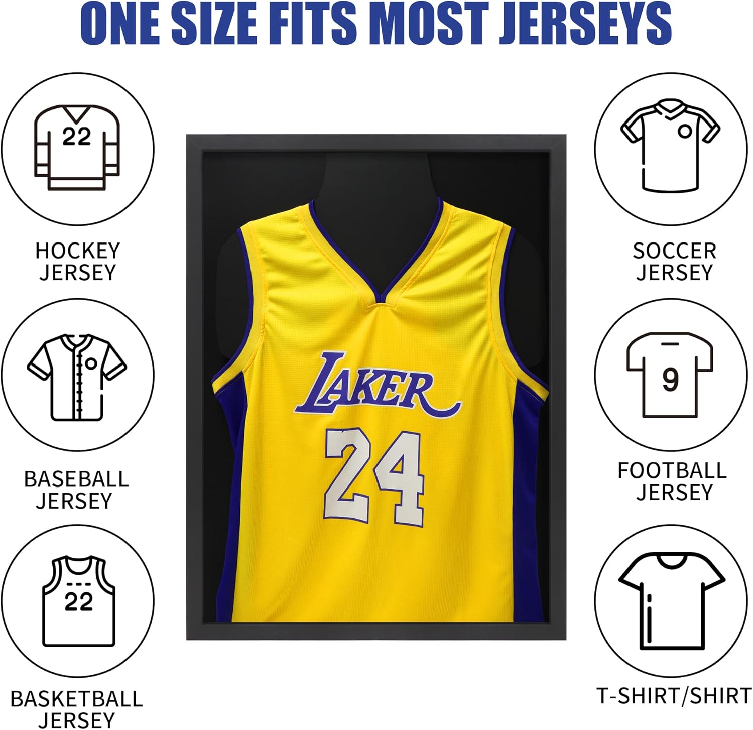 Jersey Frame Display Case, Wooden Large Sport Jersey Shadow Box Frame with Shatterproof Plexiglass & Hanging Kit for Football Baseball Basketball Soccer Hockey Shirt,Black 1 Pack