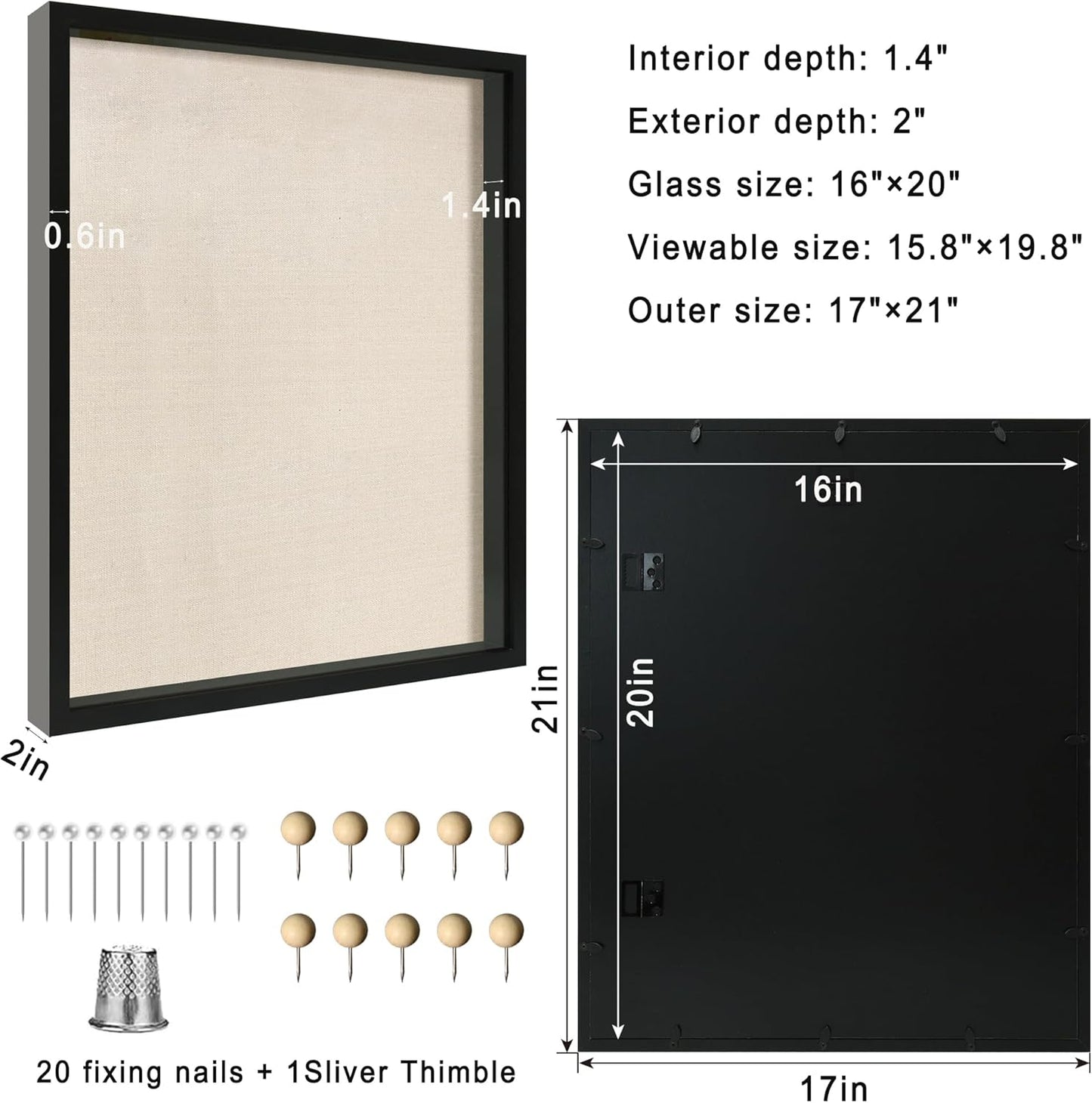 16x20 Large Shadow Box Picture Frame with Soft Linen Back, Black Wooden Youth Kids Jersey Frame Display Case with Tempered Glass Cover for Wall Display