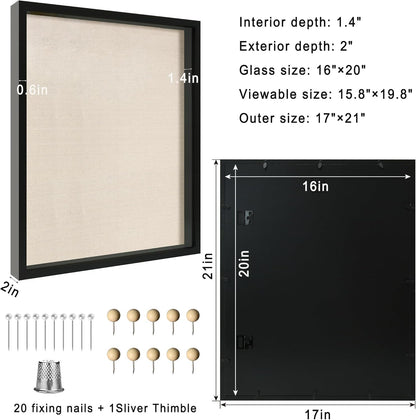 16x20 Large Shadow Box Picture Frame with Soft Linen Back, Black Wooden Youth Kids Jersey Frame Display Case with Tempered Glass Cover for Wall Display
