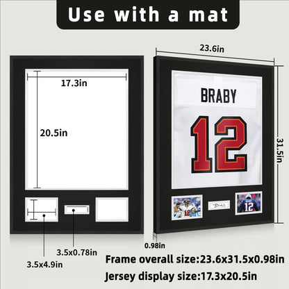 Jersey Frame Display Case, Wooden Large Sport Jersey Shadow Box Frame with Shatterproof Plexiglass & Hanging Kit for Football Baseball Basketball Soccer Hockey Shirt,Black 1 Pack