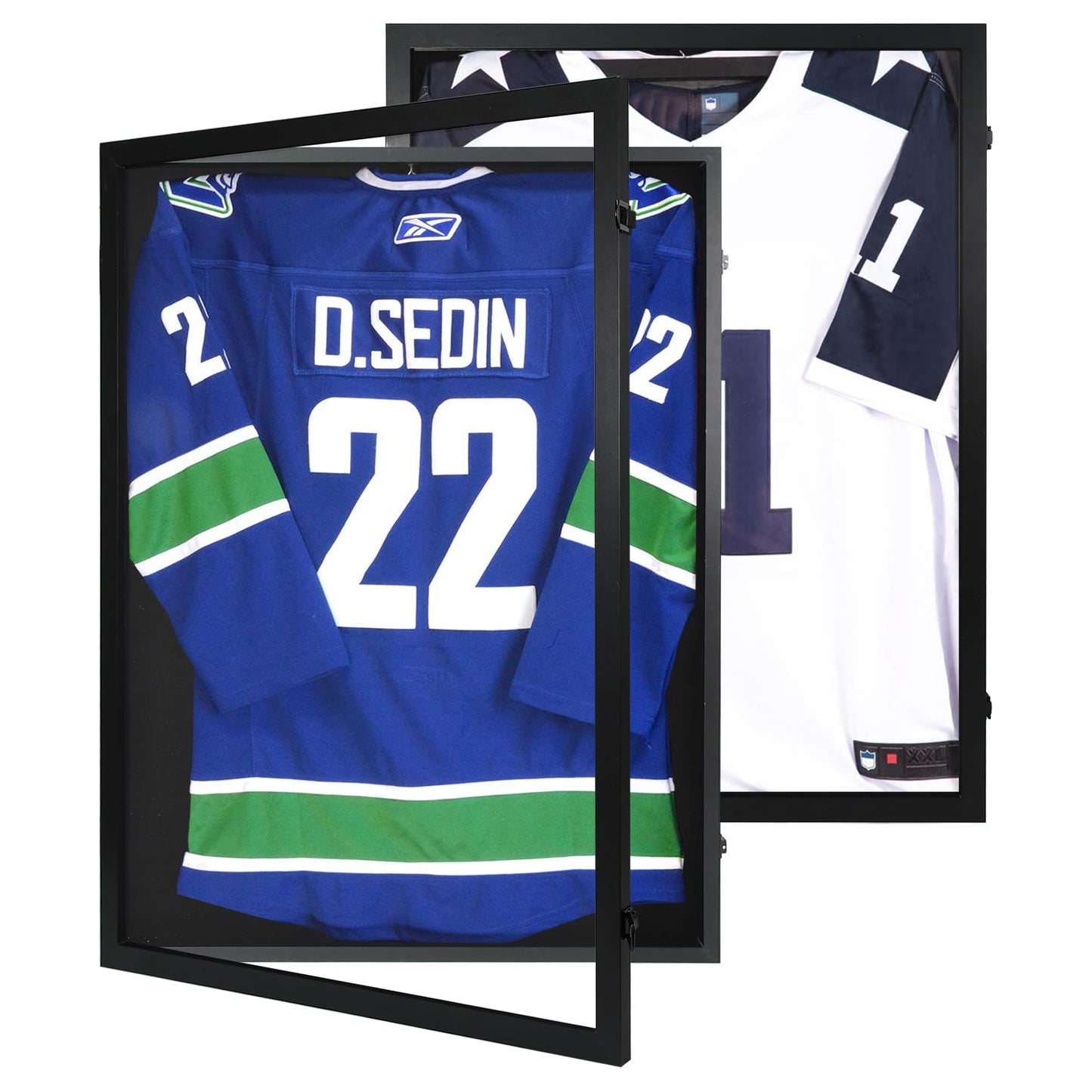 Jersey Frame Display Case, Wooden Large Sport Jersey Shadow Box Frame with Shatterproof Plexiglass & Hanging Kit for Football Baseball Basketball Soccer Hockey Shirt,Black 1 Pack