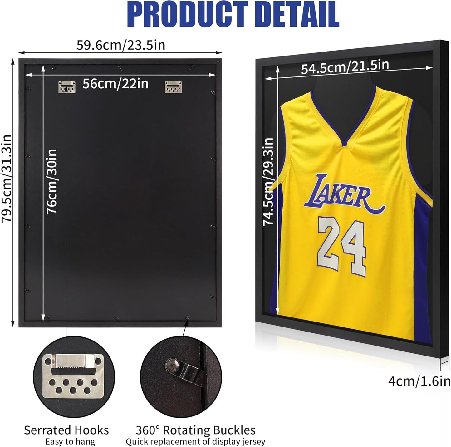 Jersey Frame Display Case, Wooden Large Sport Jersey Shadow Box Frame with Shatterproof Plexiglass & Hanging Kit for Football Baseball Basketball Soccer Hockey Shirt,Black 1 Pack