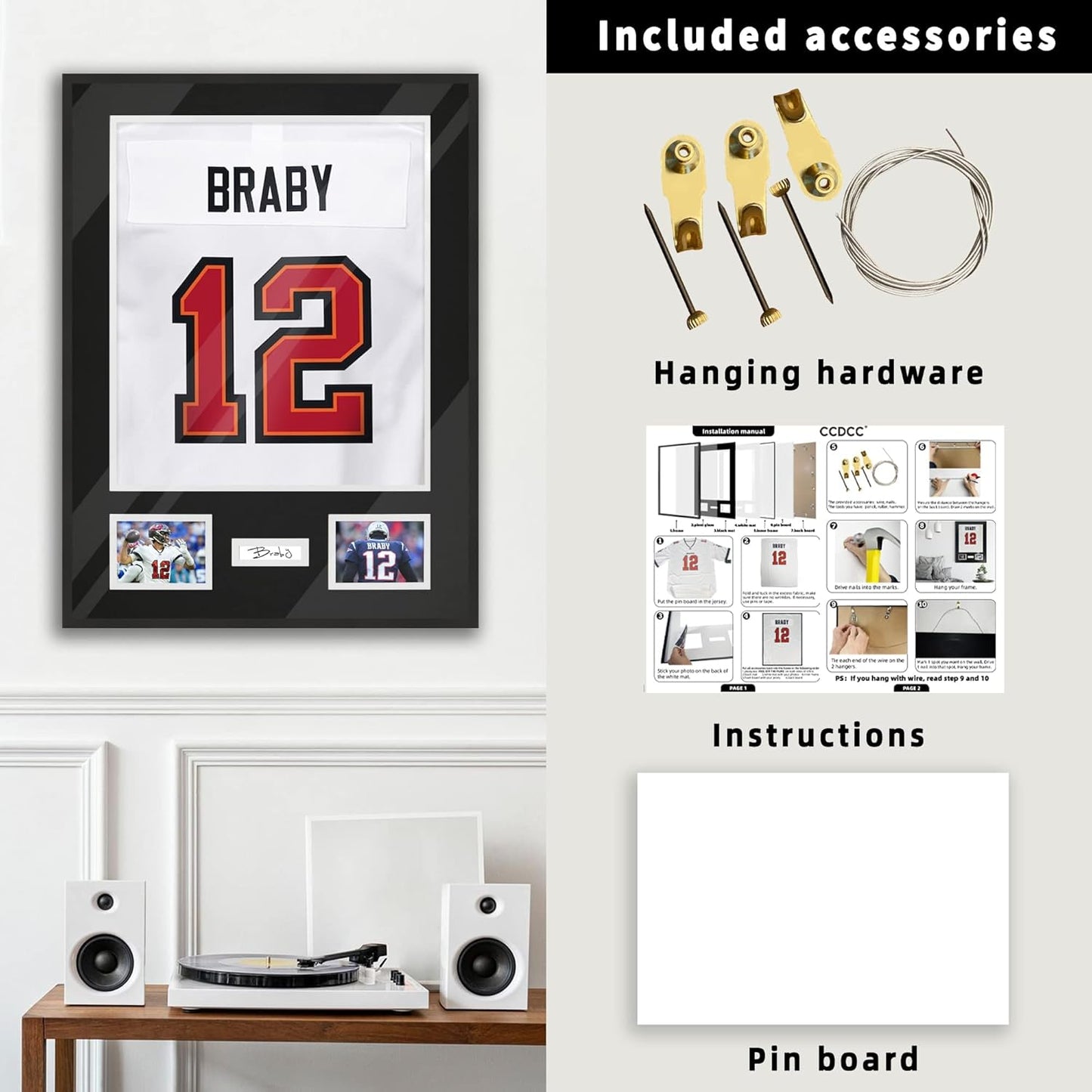 Aluminum Jersey Frame Display Case 1 Pack, Lightweight & Durable Metal Jersey Frame with Mat, Pinboard, Shatterproof Plexiglass & Hanging Kit for Football Baseball Basketball Soccer Hockey Shirt