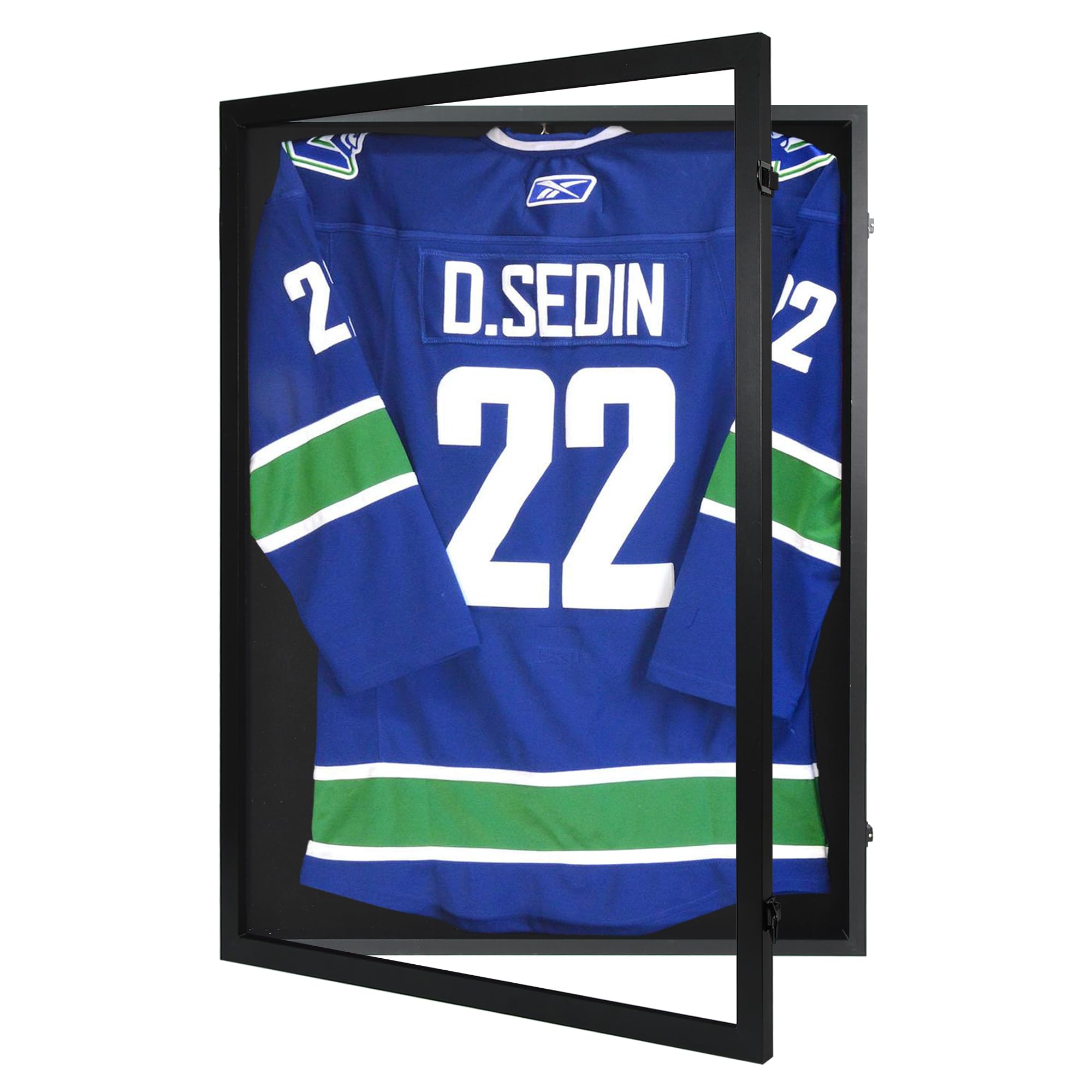 Jersey Frame Display Case, Wooden Large Sport Jersey Shadow Box Frame with Shatterproof Plexiglass & Hanging Kit for Football Baseball Basketball Soccer Hockey Shirt,Black 1 Pack